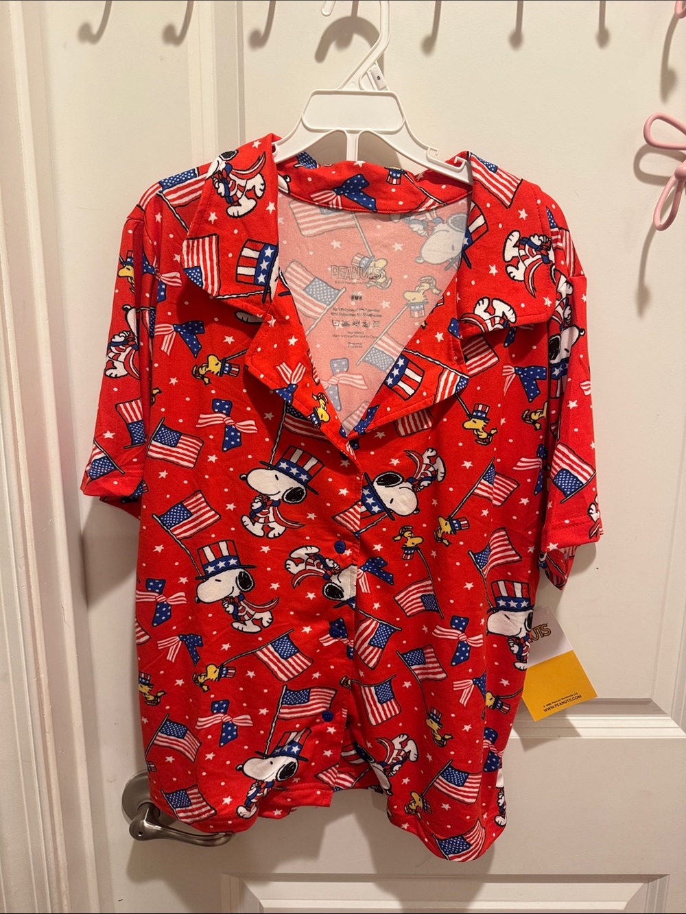 Peanuts Red Patriotic Snoopy & Woodstock Button-Up Shirt